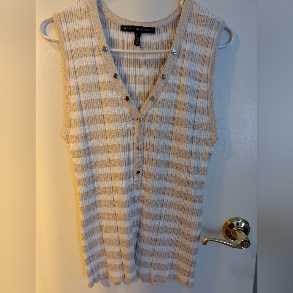 White House Black Market Beige Ribbed Knit Top